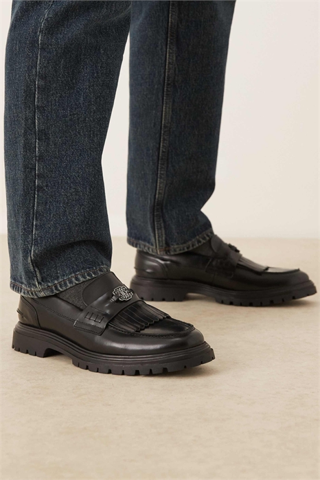 Сделано в Португалии мокасины из черной кожи с бахромой и золотой фурнитурой артикул 153148543