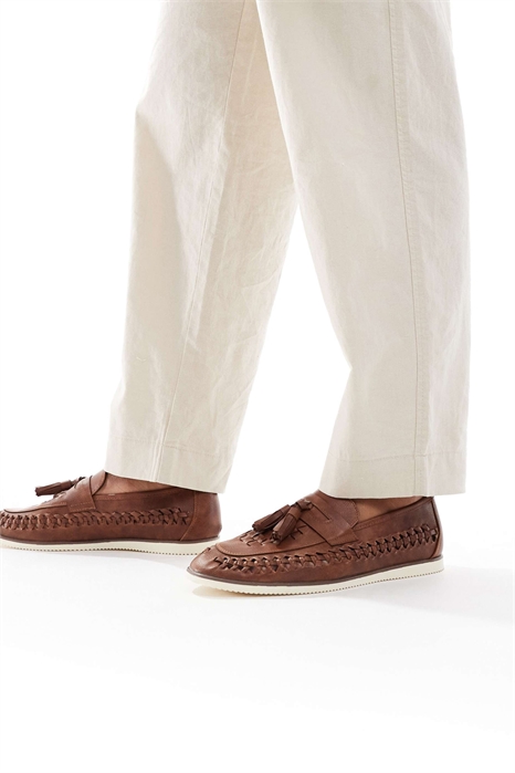 Лоферы из искусственной кожи, тканые, цвета «тан» артикул 147710152