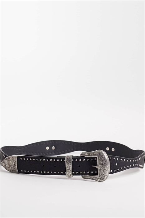 Ремень в стиле вестерн из искусственной кожи с заклепками и серебряной пряжкой с тисненым узором артикул 154078696