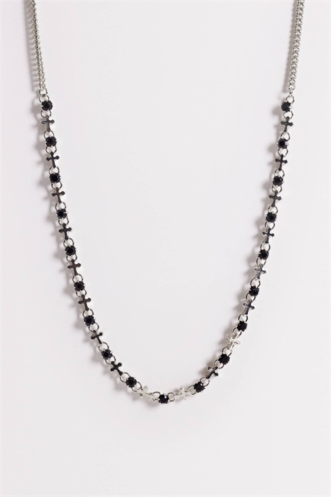 Кулон из чёрного камня на цепочке с крестиком артикул 155391299