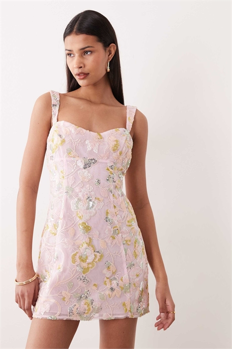 Мини-платье с декором на декольте артикул 156008394