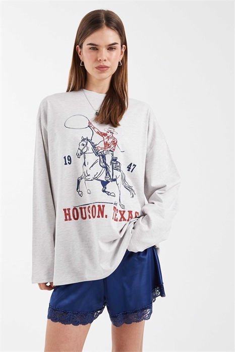 Футболка с длинным рукавом и принтом «Texas» в цвете «ice marl» артикул 153365799