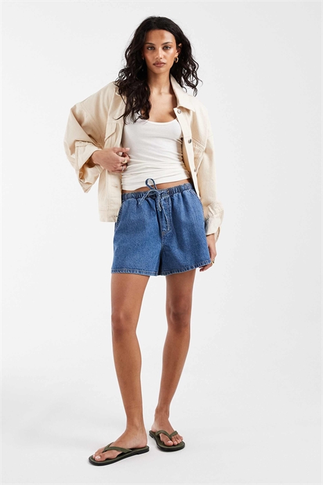 Джинсовые шорты без застежки артикул 153818833