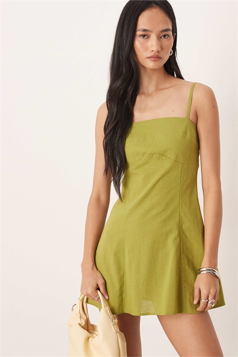 Мини-сарафан из хлопка и льна с бретелями и формованной частью на груди артикул 152322634