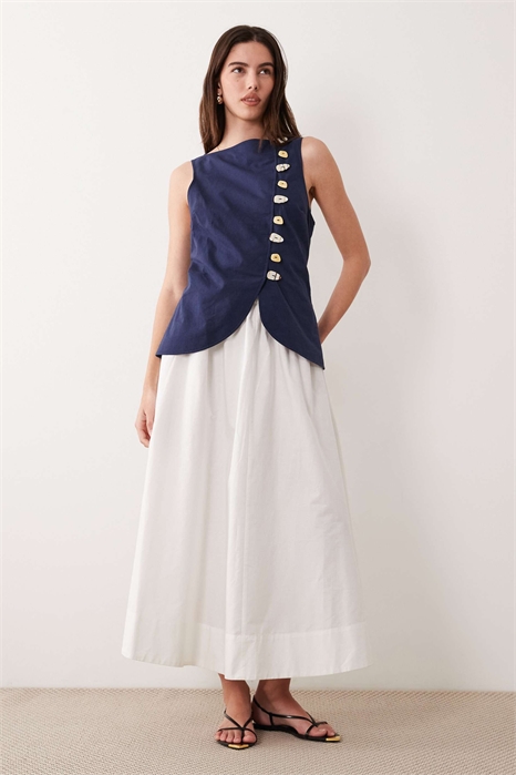 Макси-платье с жилетом под льняную ткань и юбкой из поплина артикул 152461454