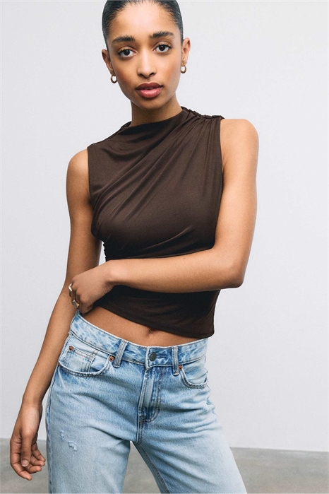 Футболка из сборного тюля коричневого цвета артикул 155842378