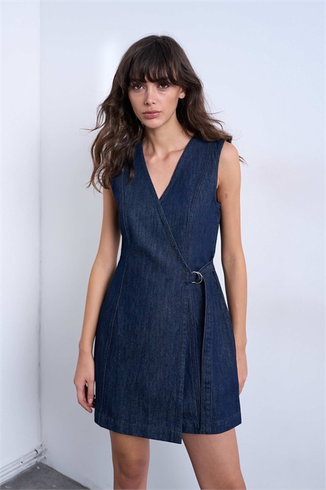 Мини-платье-кимоно из денима артикул 153817057