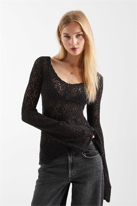 Топ-бабидолл в стиле бохо с длинными рукавами артикул 155516460