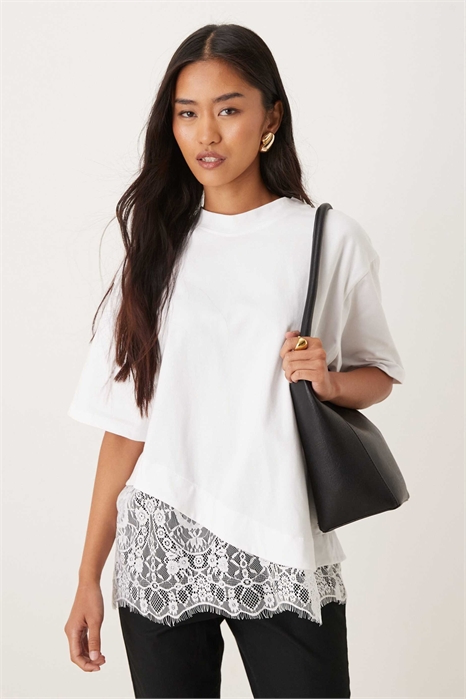 Футболка с короткими рукавами и кружевным подолом артикул 154670892