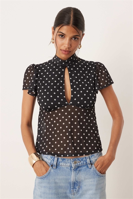 Топ из воздушной сетки с рукавами-крылышками и завязками на спине артикул 151965273