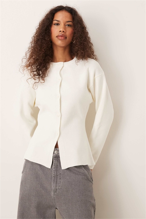 Вязаный кардиган с облегающим кроем и круглым вырезом артикул 140113563