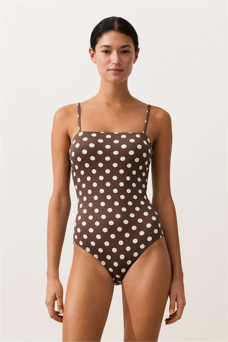 Купальник-бандо с пике и гороховым принтом артикул 156166780