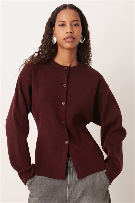 Вязаный кардиган с облегающим кроем и круглым вырезом артикул 153330989