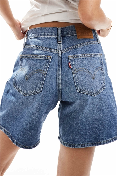 Джинсовые шорты свободного кроя с высокой талией артикул 134157983