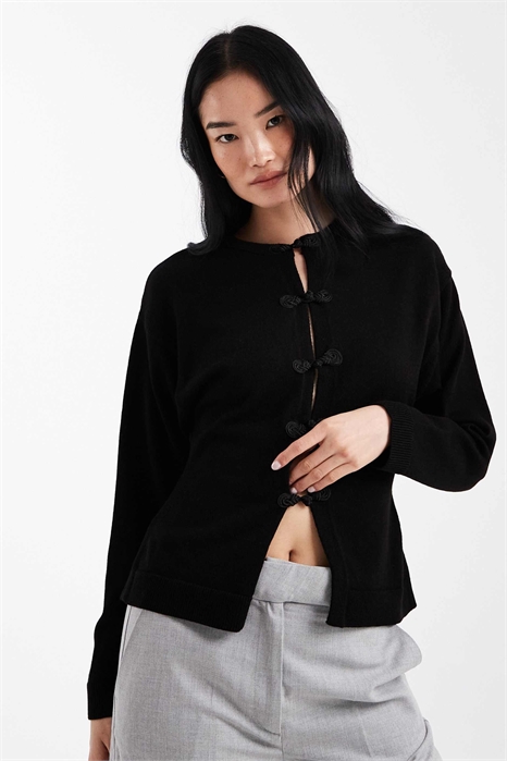 Кардиган из тонкого трикотажа с рельефным узором и пуговицами-мандаринами артикул 155702586