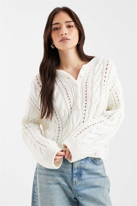 Свитер-хенли с косами из трикотажа артикул 155333608