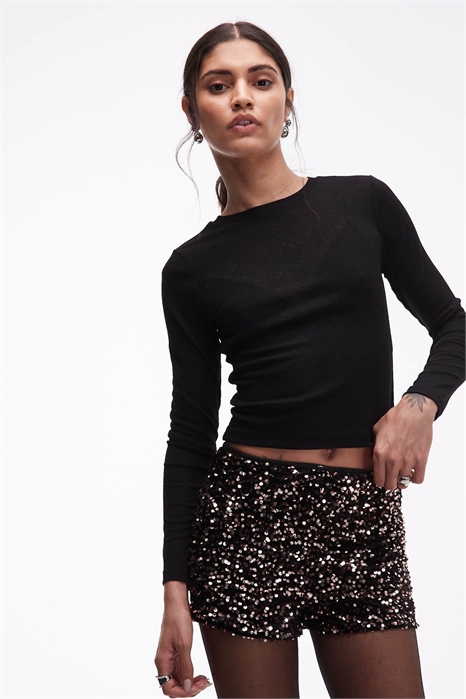 Мини-шорты из бархата, полностью покрытые пайетками артикул 154031911