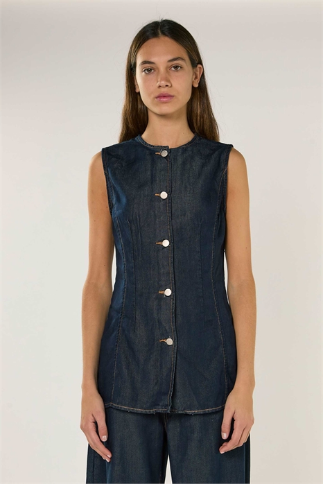 Джинсовая блузка без рукавов артикул 155285978
