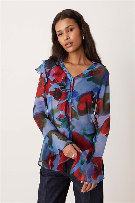 Мягкая рубашка с рюшами и застежкой на пуговицах спереди артикул 152466628