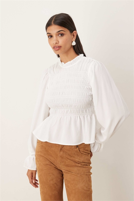 Блузка с высоким воротником, длинными рукавами и сборками артикул 148301468