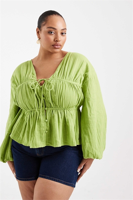 ASOS DESIGN: Блузка свободного кроя с длинными рукавами и застежкой на пуговицах спереди артикул 152231896