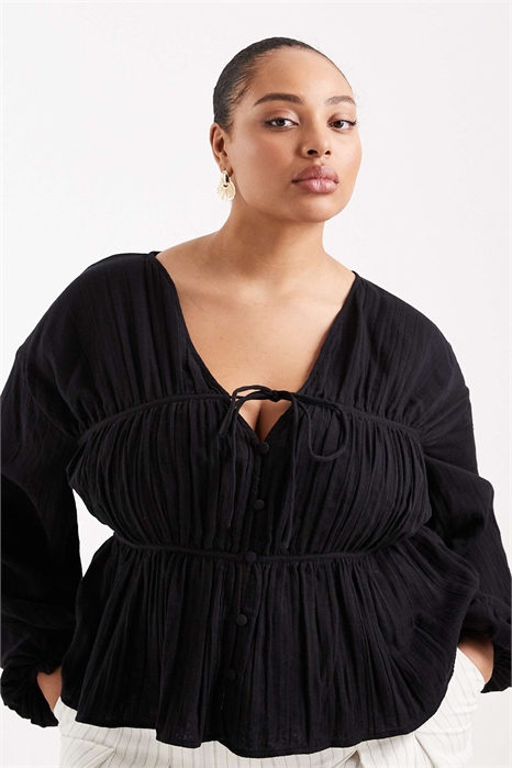 ASOS DESIGN: Блузка свободного кроя с длинными рукавами и застежкой на пуговицах спереди артикул 152231893