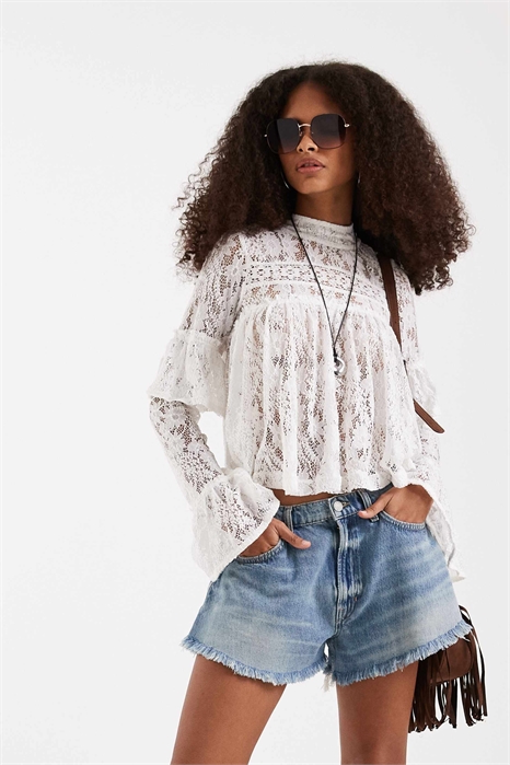 Блузка в стиле бохо с рюшами и длинными рукавами из кружева артикул 155446371