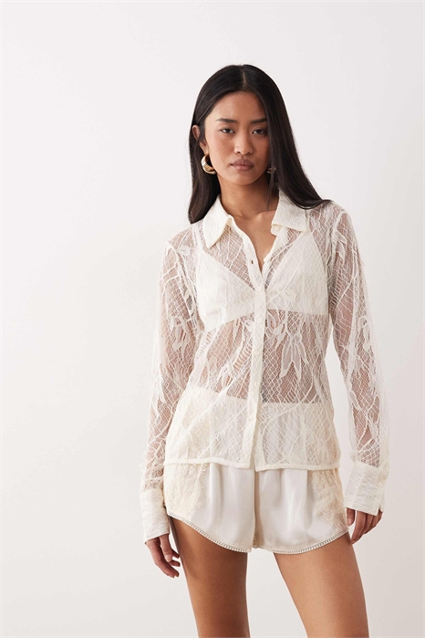 Рубашка с длинными рукавами из прозрачного кружева артикул 153053758