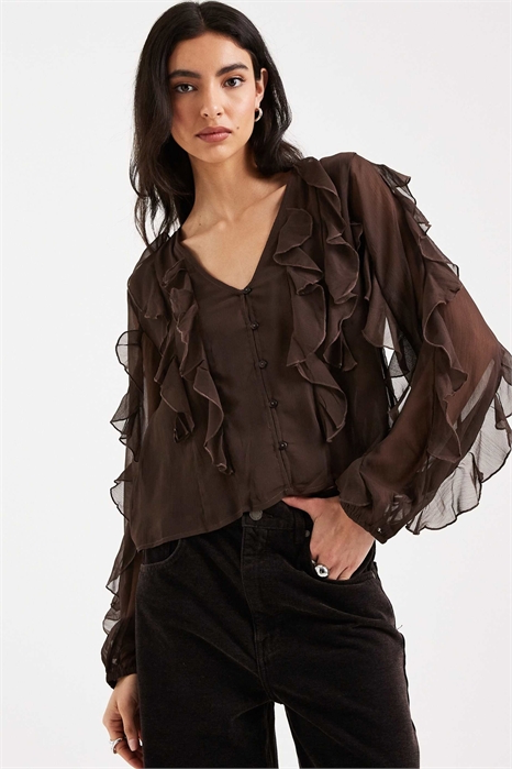 Блузка с рюшами и длинными рукавами для подростков артикул 154972478