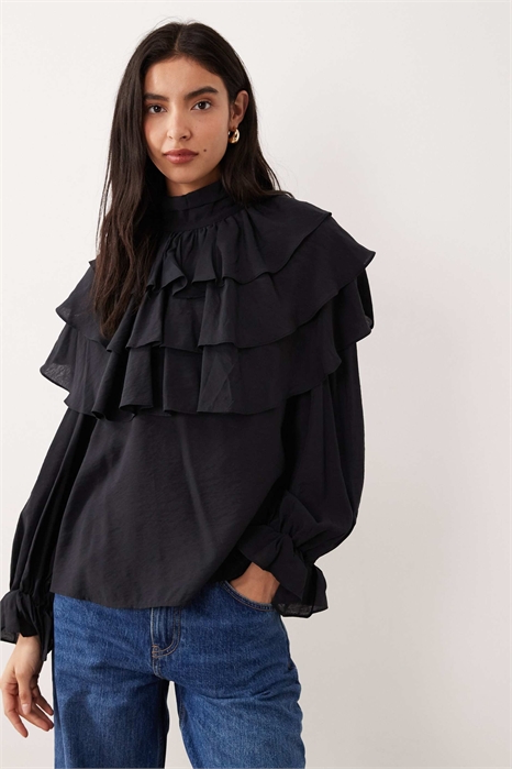 Блузка в стиле бохо с рюшами и высоким воротником артикул 151737156