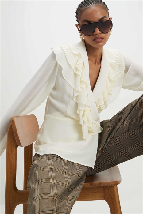 Блузка с длинными рукавами, завязывающаяся на талии, с оборками артикул 155740743