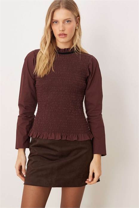 Топ с длинными рукавами и сборками, с открытой спиной артикул 152233978