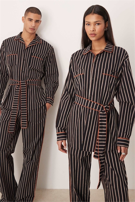 Универсальная рубашка из чистого хлопка с контрастной окантовкой и завязками на талии co-ord артикул 154902716