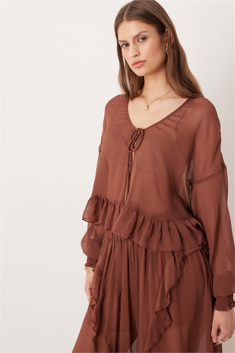 Блузка в стиле бохо с гофрированной тканью и завязками спереди артикул 154027867