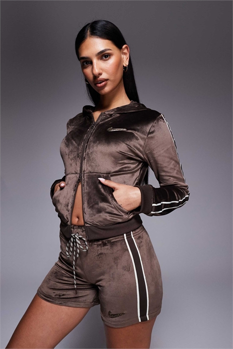 Худи с капюшоном на молнии из велюра артикул 149954301