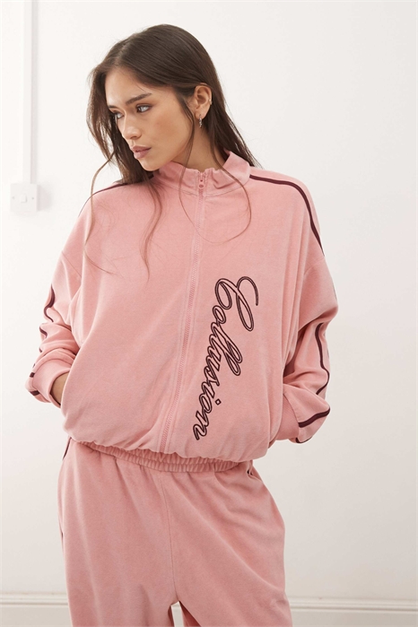 Велюровая кофта на молнии с вышивкой co-ord артикул 153149571