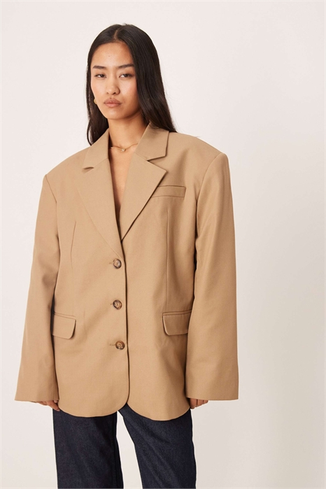 Блейзер свободного кроя из смешанной шерсти с широкими плечами артикул 149859072