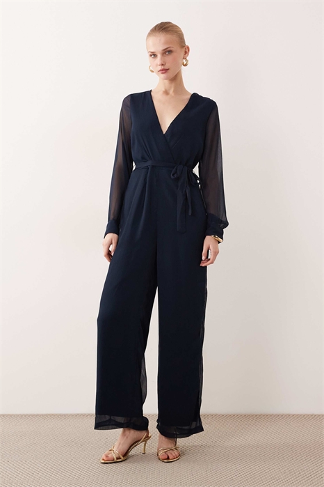 Комбинезон из шифона с V-образным вырезом и завязками на талии артикул 154837080