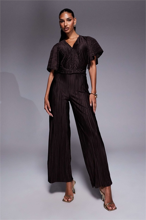 Комбинезон с плиссированной юбкой, коротким рукавом и завязками на талии артикул 144764401