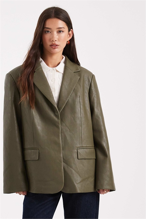 Блейзер из искусственной кожи свободного кроя, сшитый на заказ артикул 150344115