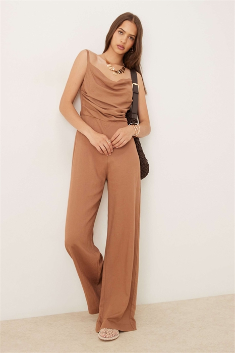 Комбинезон с драпированным лифом с рюшами и широкими брючинами артикул 149821040