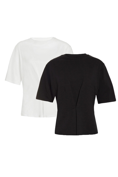 Набор из 2-х хлопковых топов с гофрированной отделкой, круглым вырезом и рукавами длиной 3/4 артикул 152399257