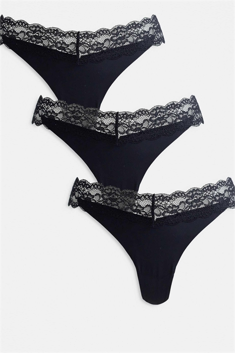 Набор из 3 бесшовных стрингов с кружевной отделкой артикул 153577566