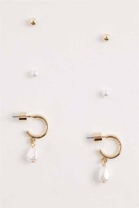 Набор из 3-х сережек с искусственными жемчужинами и золотистыми пуссетами артикул 155174215