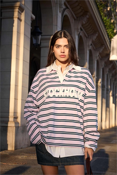 Футболка с длинным рукавом и воротником-поло с принтом артикул 155702357