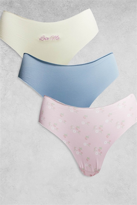 Набор из 3 штук: трусики «Love Me» без отпечатков и с кружевом, бразильский крой артикул 150178617