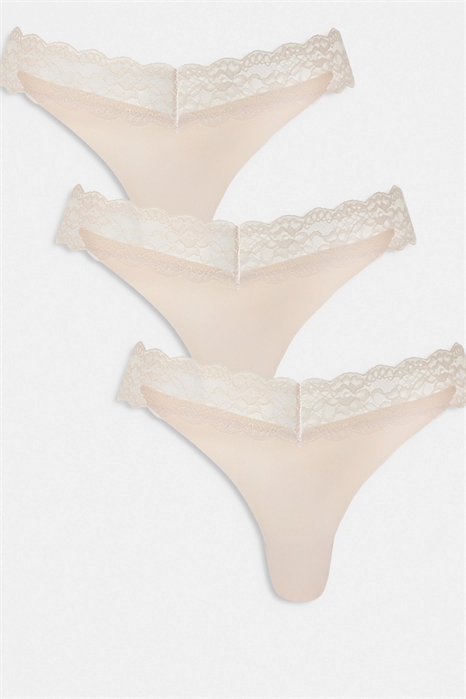 Набор из 3 бесшовных стрингов с кружевной отделкой артикул 153577567