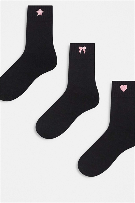 Набор из 3-х розовых носков с вышивкой артикул 153489398