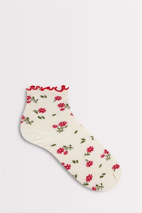 Носочки с цветочным узором и красной окантовкой артикул 155114008