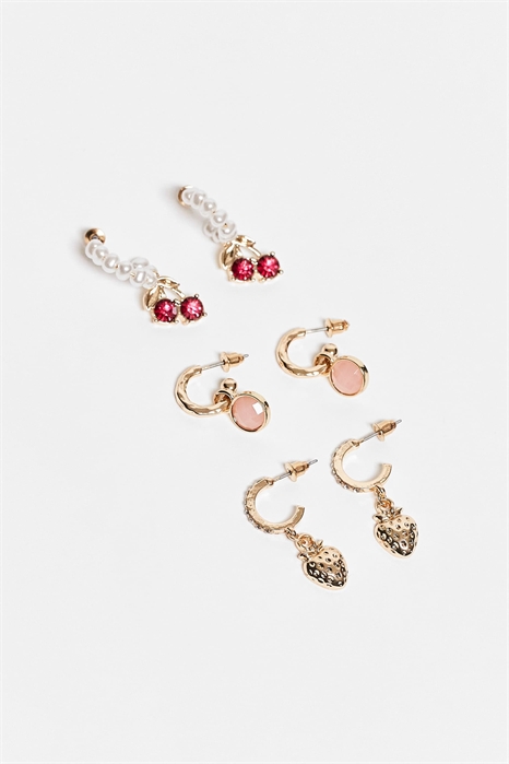 Набор из 3-х розовых сережек-колец с искусственными жемчужинами артикул 153723842